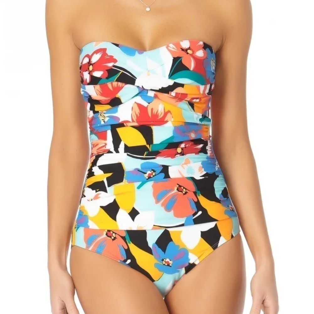 Anne Cole MULTI Twist-Front Shirred Bandeau One Piece Swimsuit, US 6